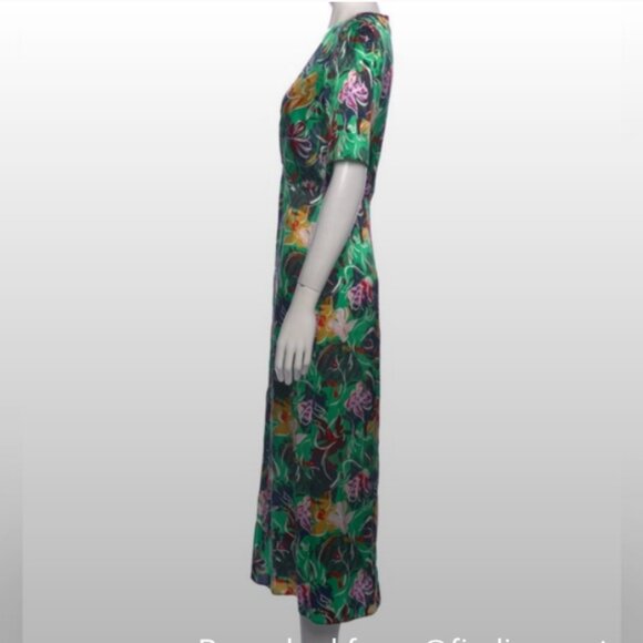 Saloni Eden Green Floral Silk Midi Dress - Picture 8 of 10